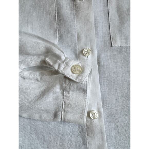 Lord & Taylor 100% Linen Button Front Blouse White Long Sleeve Women’s Medium - Picture 5 of 6